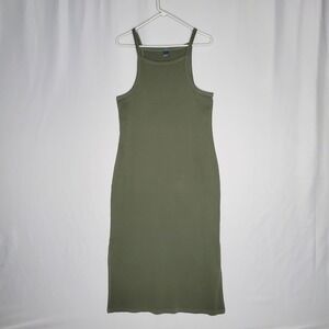 Old Navy Sleeveless Tank Dress XL Olive Cotton Rib Knit Midi